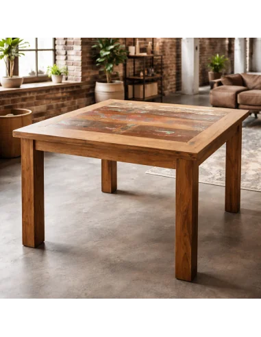 Tavolo Quadrato 100x100 cm in Legno Recuperato...