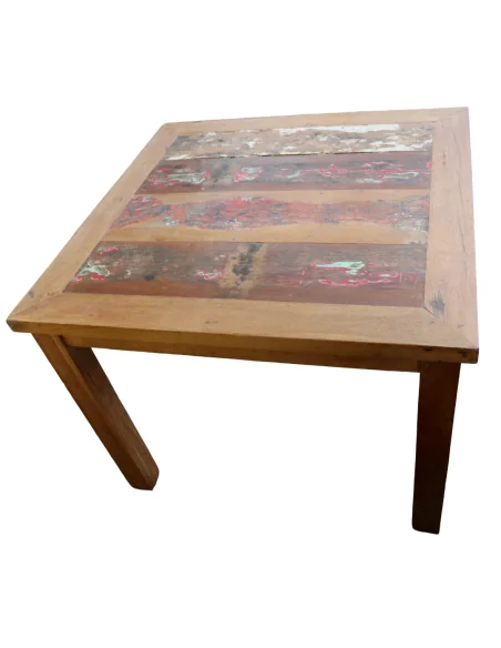 Tavolo Quadrato 100x100 cm in Legno Recuperato da Imbarcazioni – Stile Loft Industriale Artigianale