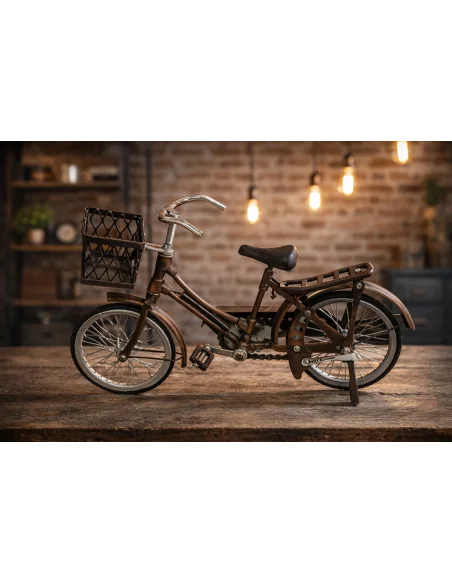 Bicicletta Vintage da Donna con Cesto – Modellino in Metallo Fatto a Mano 30x8x19h – Stile Industrial Loft