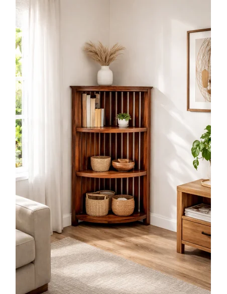 Mobile Libreria Angolare in Teak - Realizzato a Mano in Indonesia, Altezza 150 cm