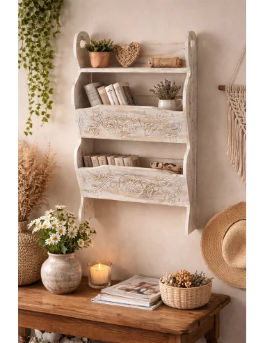 Portariviste in Legno di Albesia Intagliato a...