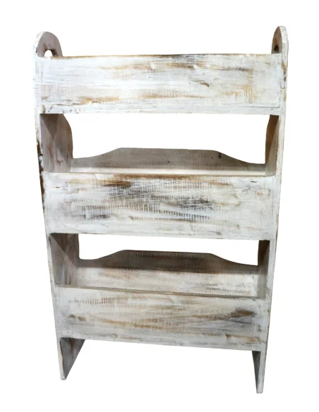 Portariviste in Legno di Albesia Intagliato a Mano – Stile Shabby Chic | Appendibile | Artigianato Indonesiano 73 cm