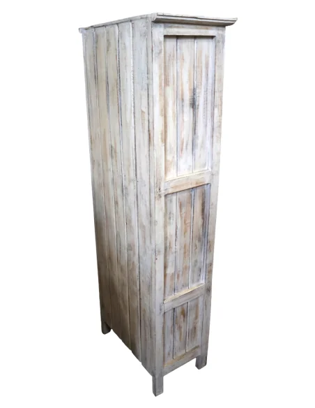 Libreria in Legno di Albesia 150 cm Bianca Decapata – Mobile Artigianale con 2 Ripiani e 2 Cassetti – Stile Shabby Naturale