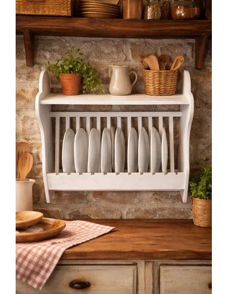 Piattaia Rustica Country in Legno – 70x62 cm – Porta Piatti Artigianale Indonesiana Stile Agriturismo