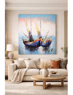 Quadro Barche a Vela 100x120 cm – Dipinto a Mano su Tela...