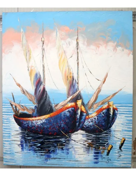 Quadro Barche a Vela 100x120 cm – Dipinto a Mano su Tela in Cotone | Arte Moderna Marina Made in Indonesia