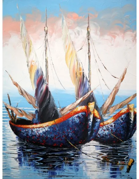 Quadro Barche a Vela 100x120 cm – Dipinto a Mano su Tela in Cotone | Arte Moderna Marina Made in Indonesia