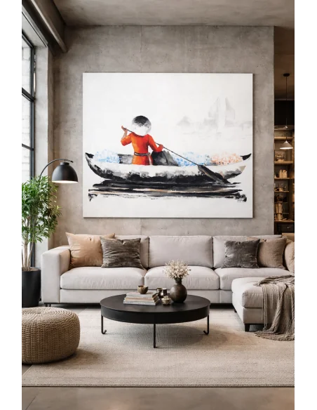 Il Viaggiatore Silenzioso – Quadro Moderno 100x120 cm Dipinto a Mano su Tela | Arte Contemporanea Minimal con Barca