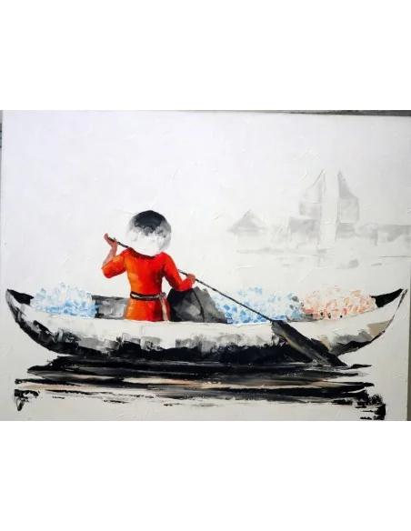 Il Viaggiatore Silenzioso – Quadro Moderno 100x120 cm Dipinto a Mano su Tela | Arte Contemporanea Minimal con Barca