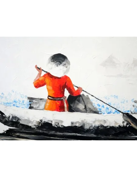 Il Viaggiatore Silenzioso – Quadro Moderno 100x120 cm Dipinto a Mano su Tela | Arte Contemporanea Minimal con Barca