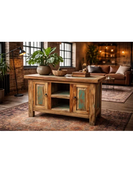 Mobile Rustico in Legno di Recupero Indonesiano 94 cm – Credenza Artigianale Stile Industrial Loft