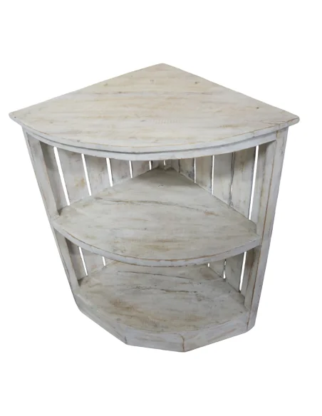 Angoliera Country in Legno di Albesia – Mobiletto Angolare Artigianale Bianco Decapato | 70 cm | Fatto a Mano in Indonesia