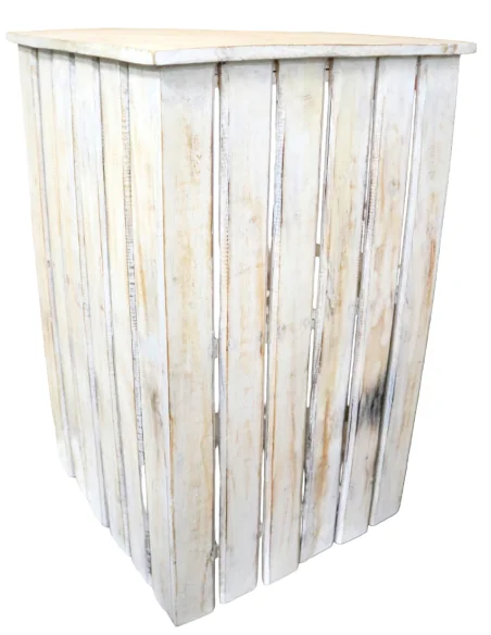 Angoliera Country in Legno di Albesia – Mobiletto Angolare Artigianale Bianco Decapato | 70 cm | Fatto a Mano in Indonesia