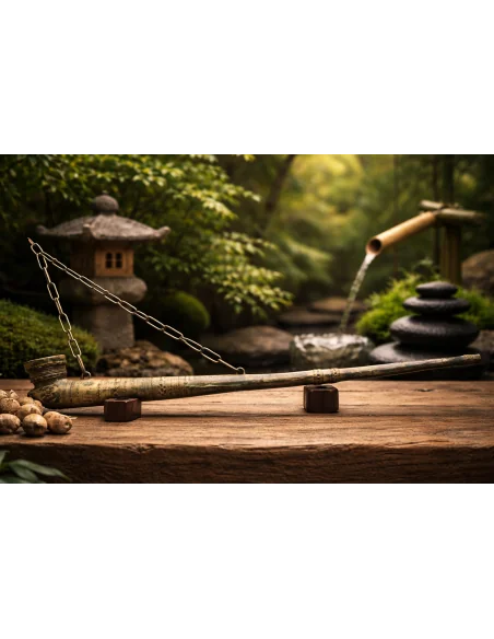 Antica Pipa Indonesiana da Oppio in Bronzo – 93 cm – Oggetto Etnografico Orientale con Catena Decorativa