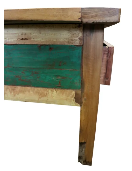 Tavolino da Caffè Vintage in Legno di Recupero Indonesiano 120x60 cm – Artigianale con Cassetti e Top Rialzato