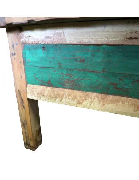 Tavolino da Caffè Vintage in Legno di Recupero Indonesiano 120x60 cm – Artigianale con Cassetti e Top Rialzato