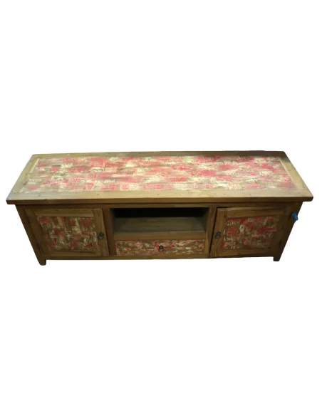 Mobile Porta TV Vintage in Legno di Recupero Indonesiano 150 cm – Credenza Artigianale Stile Industrial Nautico