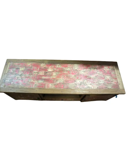 Mobile Porta TV Vintage in Legno di Recupero Indonesiano 150 cm – Credenza Artigianale Stile Industrial Nautico