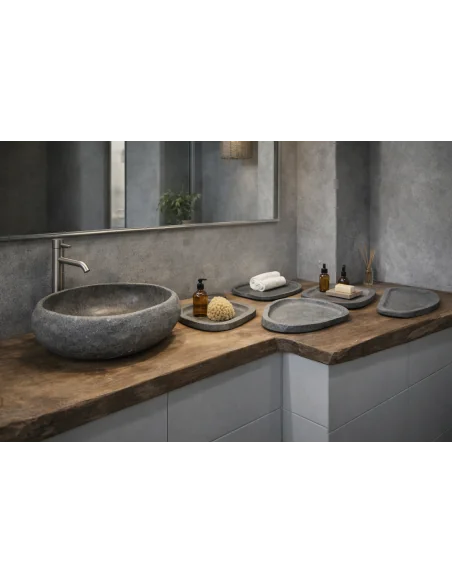Vassoio in Pietra di Fiume Naturale 40/50 cm – Piatto Bagno Artigianale in Sasso Indonesiano