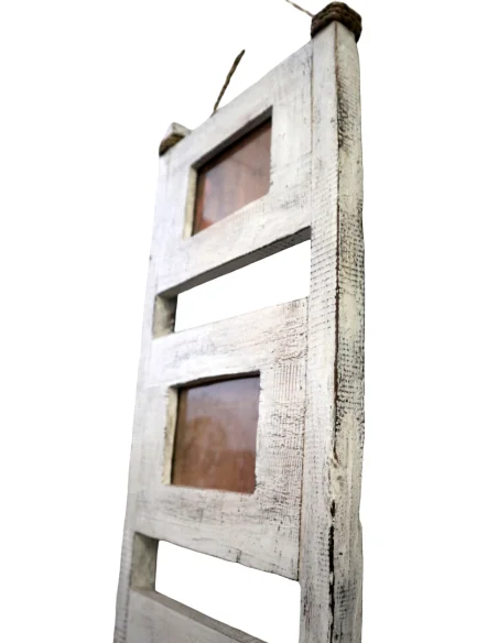 Portafoto Multiplo in Legno Artigianale Indonesiano – Cornice da Parete per 4 Foto 10x15 Stile Rustico Shabby