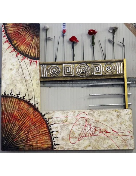 Quadro Moderno Artistico 100x100 cm – Arte Materica con Fiori e Struttura 3D | Opera Artigianale