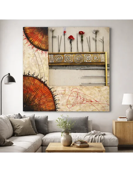 Quadro Moderno Artistico 100x100 cm – Arte Materica con Fiori e Struttura 3D | Opera Artigianale