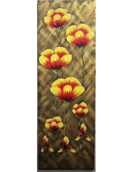Quadro Floreale Verticale Moderno 50x150 cm – Dipinto a Mano su Tela con Fiori in Rilievo