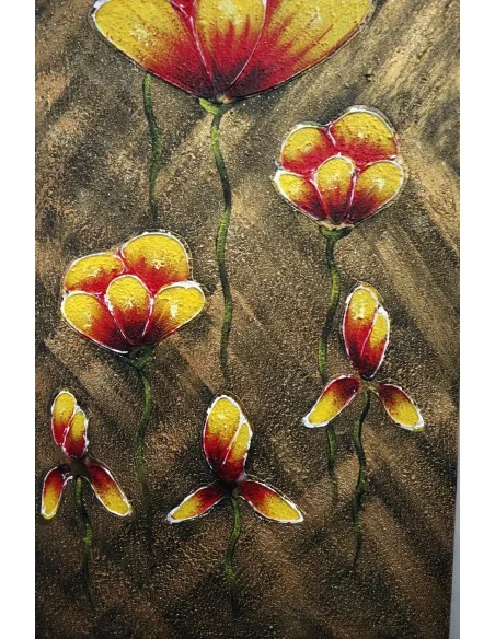 Quadro Floreale Verticale Moderno 50x150 cm – Dipinto a Mano su Tela con Fiori in Rilievo