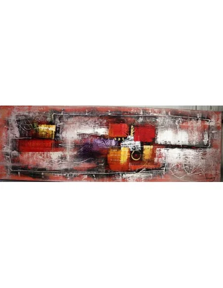 Quadro Astratto Moderno 60x180 cm – Dipinto a Mano su Tela | Stile Loft Industriale Rosso Nero Oro