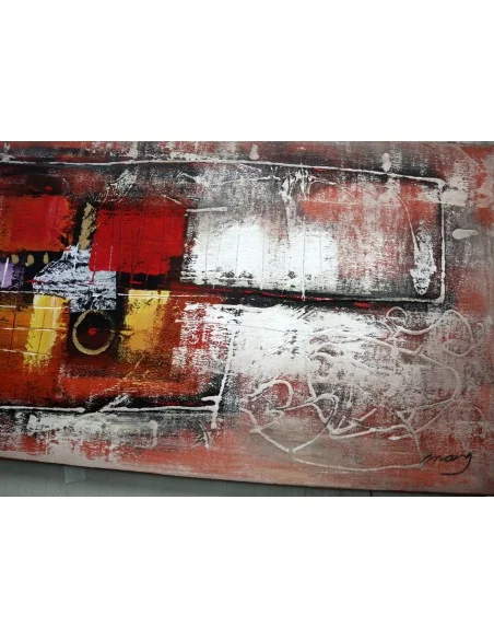 Quadro Astratto Moderno 60x180 cm – Dipinto a Mano su Tela | Stile Loft Industriale Rosso Nero Oro