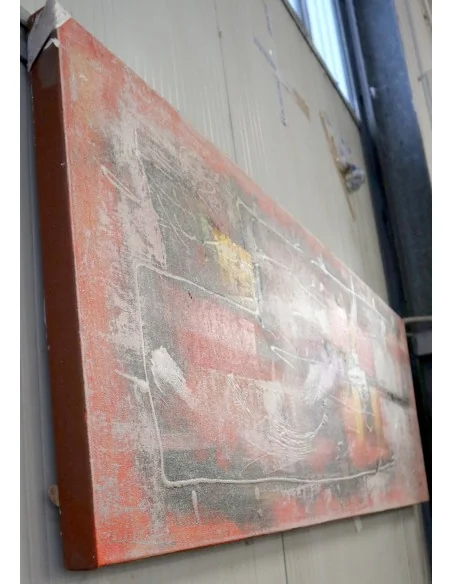 Quadro Astratto Moderno 60x180 cm – Dipinto a Mano su Tela | Stile Loft Industriale Rosso Nero Oro