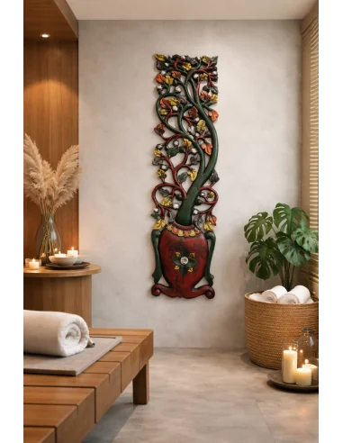 Albero della Vita in Legno Intagliato e Dipinto...