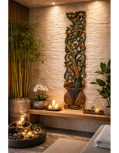 Albero della Vita in Legno Intagliato a Mano – Arte Indonesiana Decorativa per Ambienti Zen e Spa (126 cm)