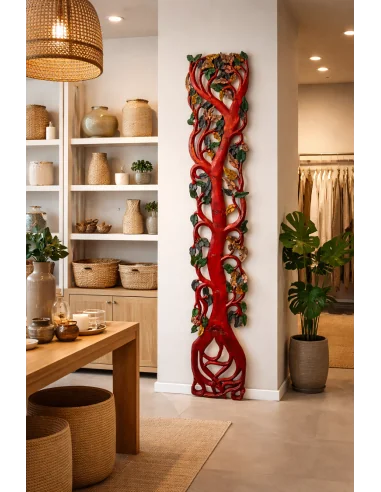 Albero della Vita in Legno Intagliato e Dipinto...