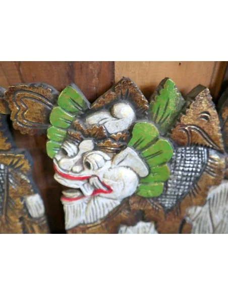 Pannello in Legno Intagliato a Mano con Dragoni Balinesi – Arte Tradizionale di Bali, Spedizione Inclusa