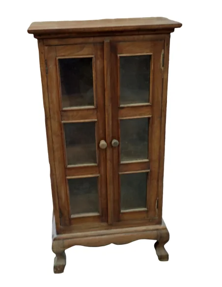 Vetrinetta in Legno di Teak Massello Artigianale Indonesiana – Mobile Elegante con Ante in Vetro 45x23x90 cm