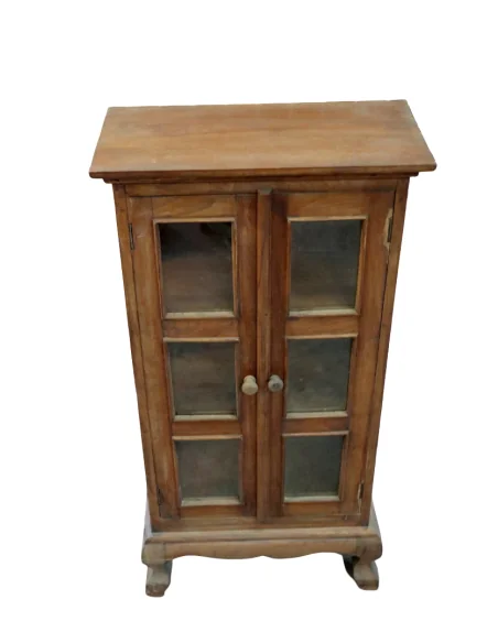 Vetrinetta in Legno di Teak Massello Artigianale Indonesiana – Mobile Elegante con Ante in Vetro 45x23x90 cm