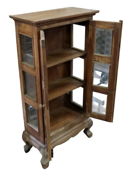 Vetrinetta in Legno di Teak Massello Artigianale Indonesiana – Mobile Elegante con Ante in Vetro 45x23x90 cm