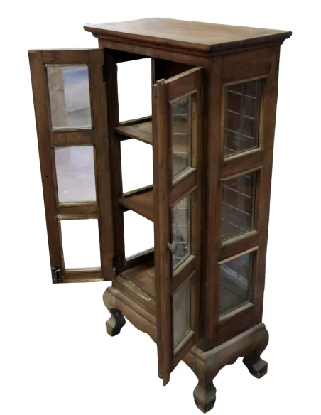Vetrinetta in Legno di Teak Massello Artigianale Indonesiana – Mobile Elegante con Ante in Vetro 45x23x90 cm