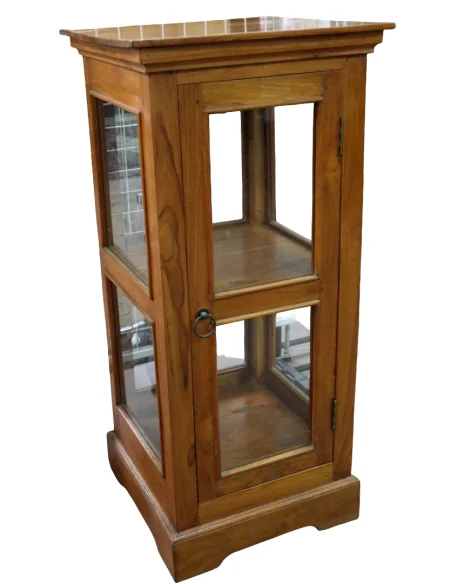 Vetrinetta in Legno di Teak Artigianale – Espositore Elegante con Vetro 46x46x100h – Made in Indonesia