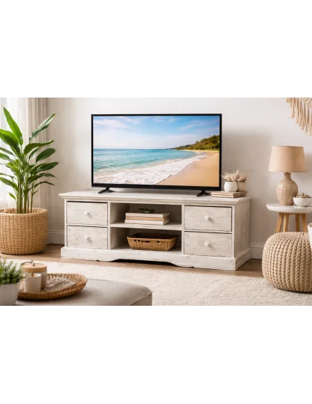 Porta TV in Legno di Albesia 100x34x50h – Artigianale Made in Indonesia