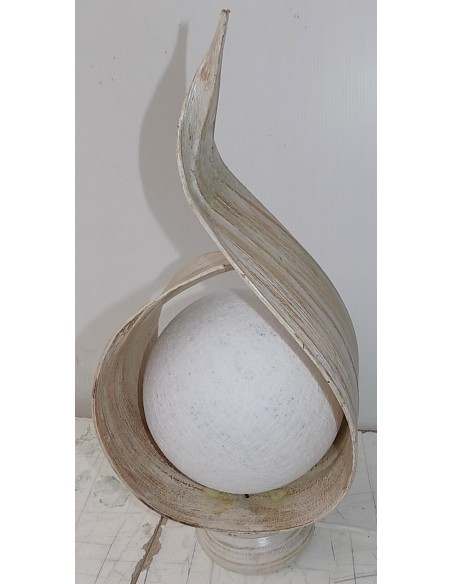 Lampada abatjour in foglia di cocco con palla di cotone disponibli bianca o nera base legno