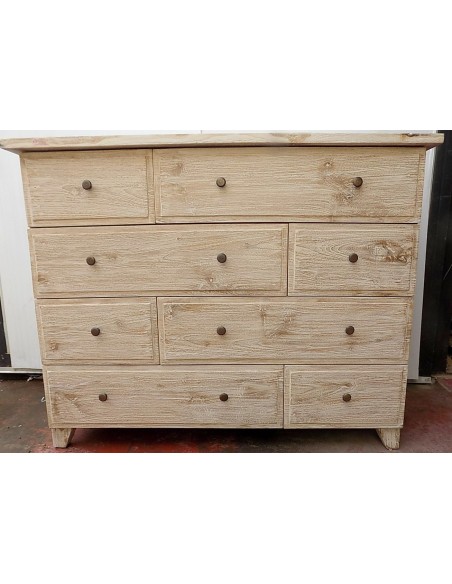 Comò cassettone settimino in teak bianco decapato cm 126x54x100h 8 cassetti