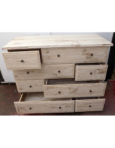 Comò cassettone settimino in teak bianco decapato cm 126x54x100h 8 cassetti