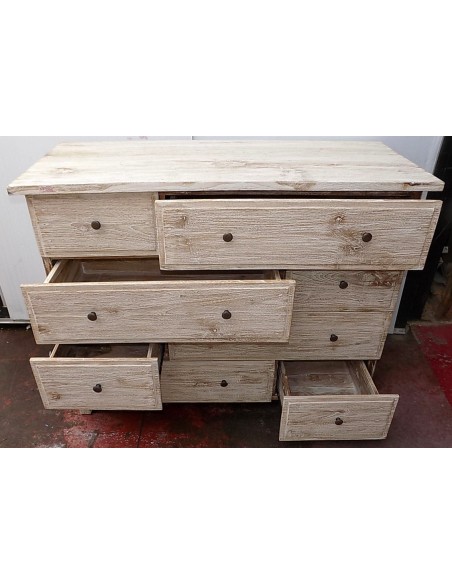 Comò cassettone settimino in teak bianco decapato cm 126x54x100h 8 cassetti