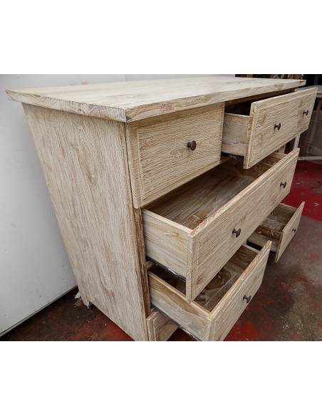 Comò cassettone settimino in teak bianco decapato cm 126x54x100h 8 cassetti