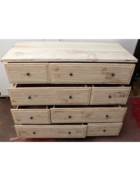 Comò cassettone settimino in teak bianco decapato cm 126x54x100h 8 cassetti