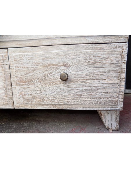 Comò cassettone settimino in teak bianco decapato cm 126x54x100h 8 cassetti