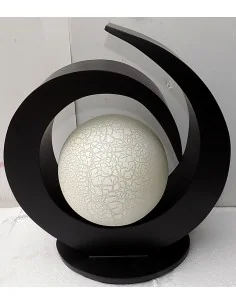 Lampada da tavolo in legno mdf nera con sfera bianca in... 2