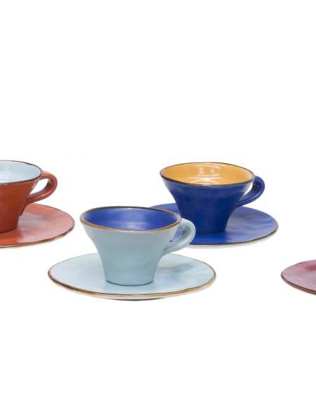 Servizio da 6 da Caffè in Ceramica creato Mano colorato linea Mediterraneo Novità homr